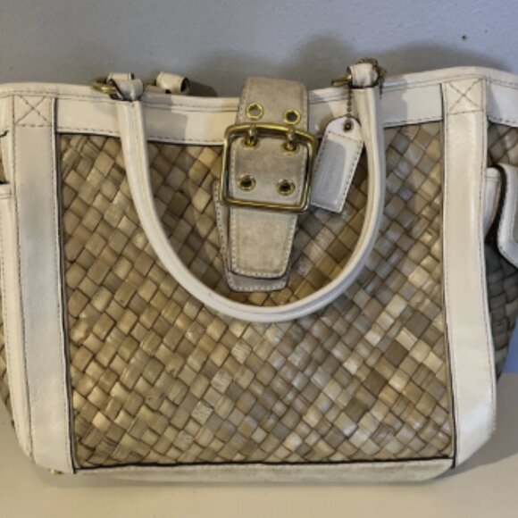 COACH Woven Tote Bag Beige 24a - Picture 4 of 6